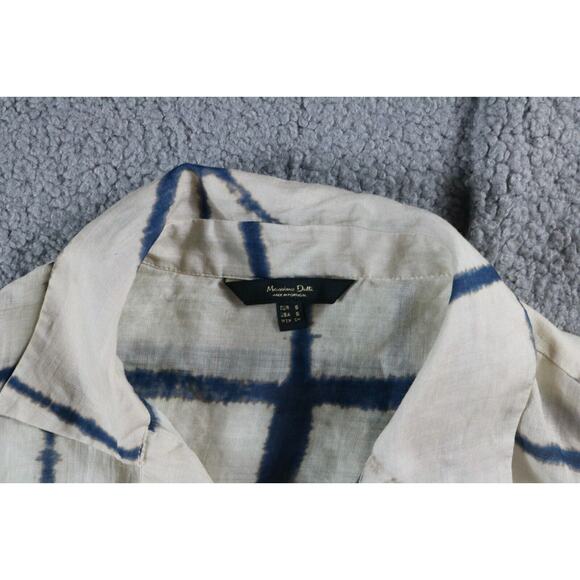 Massimo Dutti Womens Shirt S Tunic Half Button Geometric Blue Tan Cotton - Picture 7 of 7